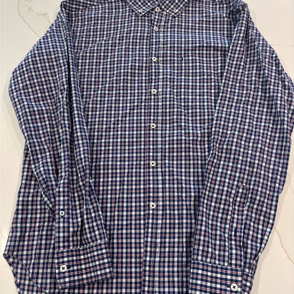 Billy Reid Navy and White Checkered Shirt